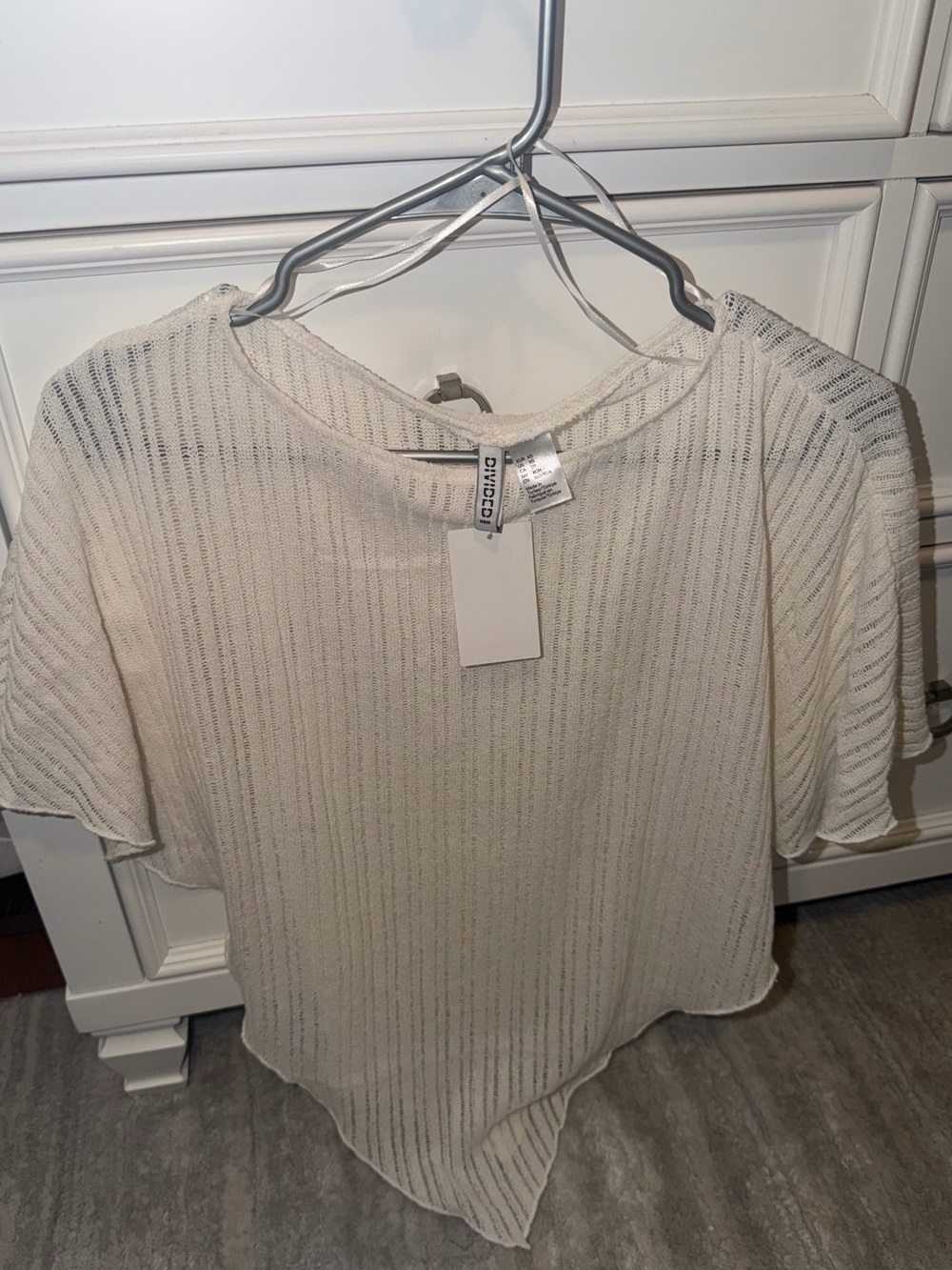 Divided Cream Short Sleeve Ribbed Knit Top